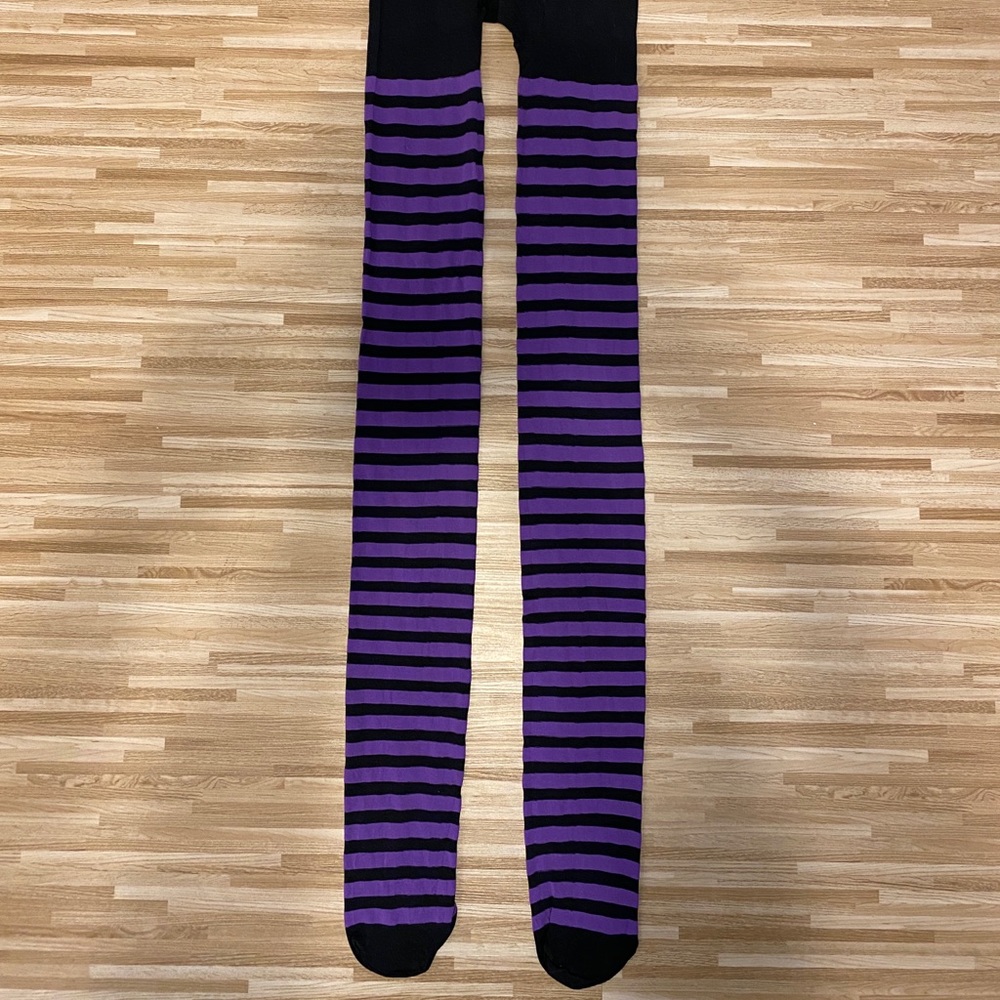 Striped black and purple tights